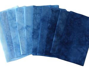 blue stash bundle of 10 small cuts of hand dyed quilting cotton