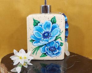 Hand painted blue poppy kitchen soap dispenser