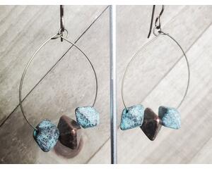 Teardrop hoop large antique bronze turquoise earrings