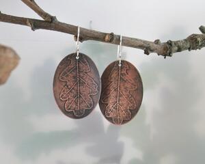 oval copper oak leaf earrings