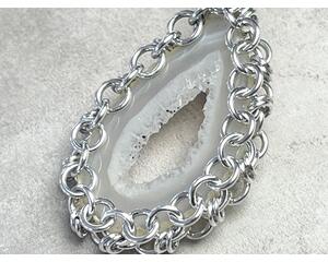 white geode slice crystal geode necklace white geode necklace chain maille jewelry crystal chain maille crystal jewelry chain mail jewelry