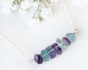 Rainbow Fluorite Raw Gemstone Bar Necklace