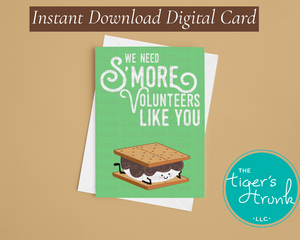 Chocolate Theme Volunteer Recognition, Thank You Card for Marshmallow Gift, Campfire Gift for Volunteer Appreciation Week Printable Card