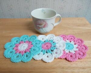 Crochet Flower Coasters, Sets of 3 Colors