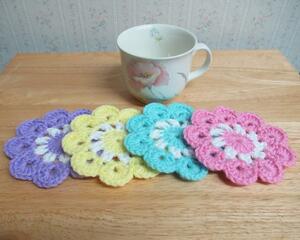 Crochet Flower Coasters, Set of 4 Colors