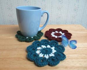Crochet Flower Coasters, Dark Country Colors