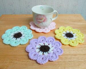 Crochet Flower Coasters, Pastel Colors
