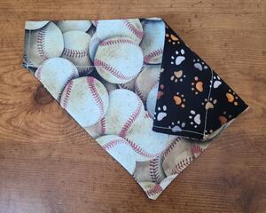 Reversible Over the Collar Dog Bandana, Baseballs and Paw Prints