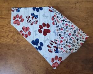 Reversible Over the Collar Dog Bandana - Patriotic Paw Prints and paw prints and bones