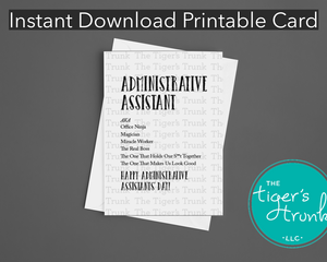 Office Ninja Administrative Assistant Day Gift, Printable Thank You Card, Instant Download Digital Appreciation Gift with Funny Definition for Admin Assistant