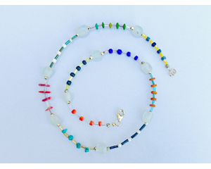 Colorful, eclectic, unique beaded necklace, perfect for spring and summer. 