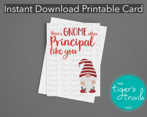 School Principal Appreciation Gnome Gift, Printable Thank You Card, There's Gnome Other Principal Like You, Digital Appreciation Day Card with Gnome Art, Whimsical Themed Gifts