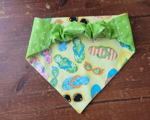 Scrunchie Reversible Dog Bandana - Flip Flop and Polka Dots back showing scrunchie band
