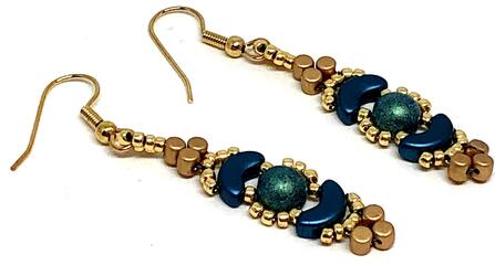 Handmade Blue Gold Crescent Earrings