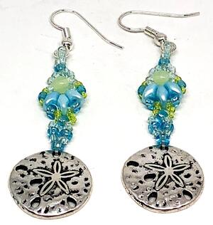Handmade Blue Green Shell Sand Dollar Earrings