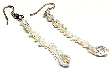 Handmade Pearl Crystal Drop Dangle Beadweaving Earrings