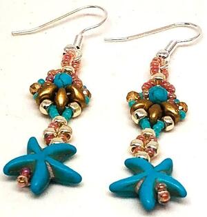 Handmade Turquoise Gold Silver Starfish Earrings