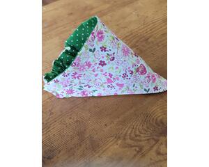 Scrunchie Reversible Dog Bandana - Pink Flowers and Dots - Flower Side