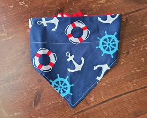 Reversible Scrunchie Dog Bandana - Anchors and Polka Dots - Anchor side with ends folded in