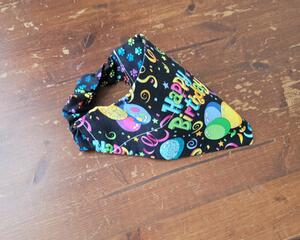 Dog Bandana - Reversible Scrunchie - Happy Birthday and Paw Prints - Happy Birthday Side