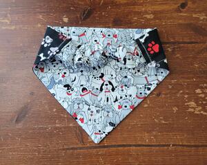Reversible Scrunchie Dog Bandana - Dogs and Bones and Paw Prints - Back side to show scrunchie band