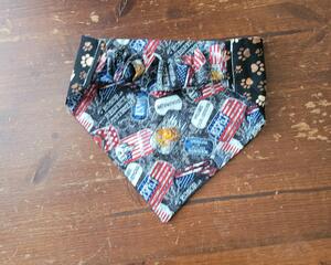 Reversible Scrunchie Dog Bandana - Military "Dog Tags" and Paw Prints - back side showing scrunchie band