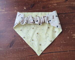 Reversible Scrunchie Dog Bandana - Flying Bees and Bones - Back side showing scrunchie band