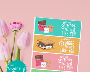 Chocolate Theme Teacher Appreciation Week Printable Tag, Digital Thank You Card for Marshmallow Gift, Instant Download Print at Home Cards