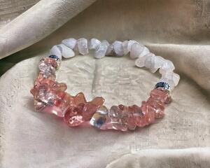 Pink and clear chipped stone stretch bracelet. wedding