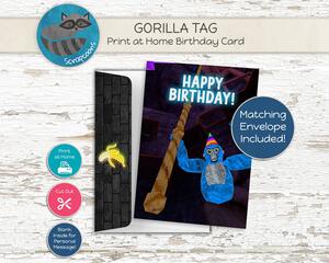 Gorilla Tag Birthday Card with Envelope, Print at Home Card