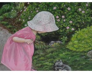 Girl Feeding Squirrel Painting
