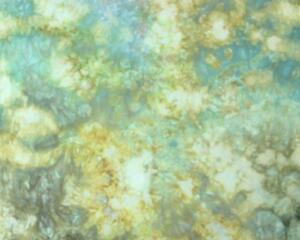 Green blue quilting cotton, with accents of gold and brown, handmade ice dyed, hand dyed fabric