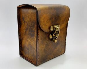 hand crafted, high quality XL game deck case in ancient brass antiqued distressed premium leather