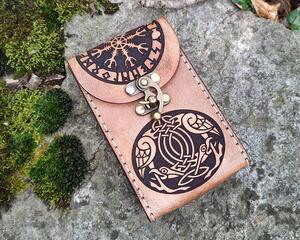 Viking Runes Handmade Premium Leather Tarot Deck Box Featuring Helm of Awe, Web of Wyrd, Thors Hammer, Odins Ravens