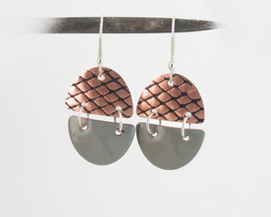 Gray Art Deco Copper Enamel Dangle Earrings