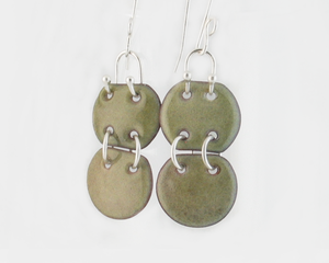 Olive green copper enamel dangle articulated earrings