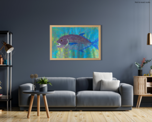 gyotaku art, gyotaku fish print, gyotaku fish, fish art prints, fish poster, Japanese fish art, fishermen, nautical wall art, trevally