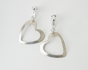 Silver Screw-back Clipon Open Heart Earrings