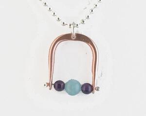 Copper Amethyst & Aquamarine Horse Theme Pendant and 18" Sterling Chain