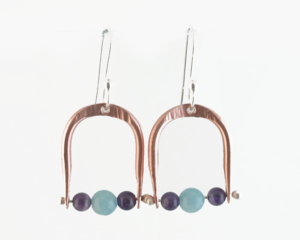 Copper Amethyst & Aquamarine Horse Theme Dangle Earrings with Sterling Earwires