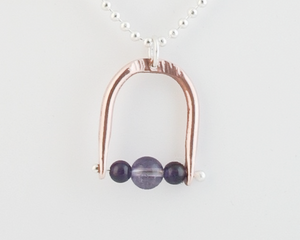 Sterling Silver & Copper Horse Theme Stirrup Horseshoe Shape Pendant Necklace with Amethyst  Gemstones