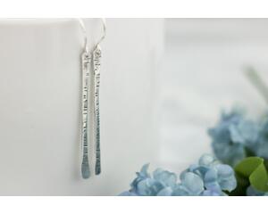 Sterling silver twig earrings2.75" long with hammered birchbark texture.