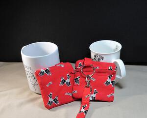dog poop bag holder and dog training treat pouch black and white poodles on red fabric