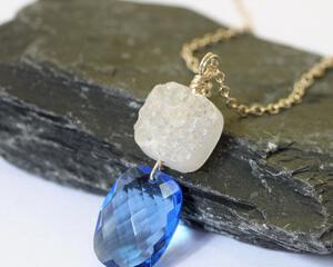 Blue Quartz and Druzy Necklace