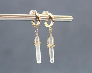 Clear Quartz Wire Wrap Huggie Earrings