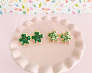 fireflyFrippery Shamrock Sugar Cookie Earrings on Pink Display
