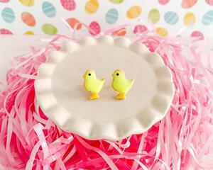 fireflyFrippery Yellow Chick Sugar Cookie Earrings on Pink Display
