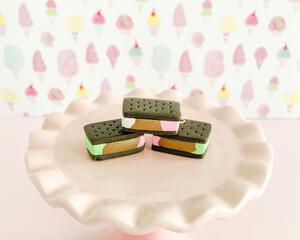 fireflyFrippery Ice Cream Sandwich Charms Stacked on Pink Display