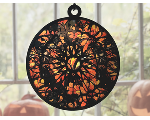 Orange and black gothic cathedral rose window suncatcher