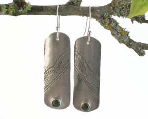 Lace Impressed Sterling Silver Dangle Earrings with Jade